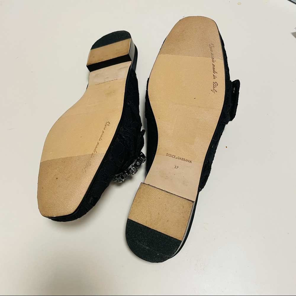 Dolce & Gabbana Black Lace Jeweled Buckle Slip-On Mules - Picture 5 of 8